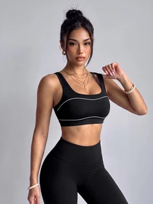 Dewbera Dewbera Women's Black & White Contrast Backless Sports Bra High Elastic - Black - View 1