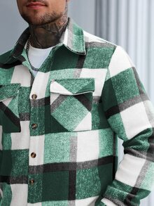 Manfinity Homme Men's Wool Plaid Pattern Urban Renaissance Street Style Casual Fashion Creative Personalized Streetwear Jacket - Green - View 5