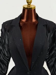 Mistrie Women's Shiny Transparent Black Chiffon Long Sleeve Blazer - Black - View 9