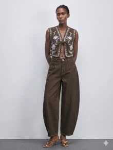 SHEIN Tall Women's Solid Color Pocket Button Loose Casual Denim Jeans - Brown - View 5