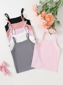 Young Girl Casual Simple Camisole Tank Top 6 Designs Randomly Sent 3 Pieces - Multicolor - View 2