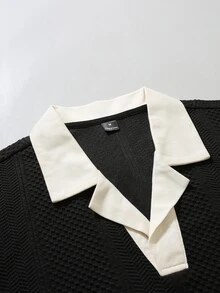 Manfinity Homme Men Textured Knit Contrast Trim Polo Shirt - Black - View 7