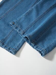 SHEIN 女童高腰寬腿牛仔褲，四季休閒度假風，淺藍水洗牛仔色，彈性腰頭＋對比縫線設計，寬鬆寬腿版型，輕盈柔軟舒適優質棉牛仔面料，百搭日常穿著，可搭配T恤與短版上衣，適合夏季度假、日常出遊、通勤、聚會，夏季牛仔度假穿搭 - 中等水洗藍 - 查看 4