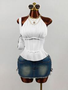 Mistrie Women's Fashion Spaghetti Strap Camisole With Boning And Ruched Detail - White - View 1