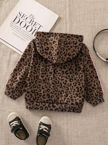 SHEIN 女嬰休閒可愛葉子圖案綠色連帽長袖衛衣 秋冬女童服飾 - 棕色 - 查看 2