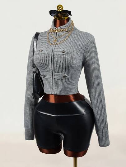 Mistrie Cardigan de manga larga con cuello alto y cremallera, casual y de moda para mujer