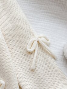 SHEIN 女童小女孩休閒日常時尚秋冬蝴蝶結針織上衣，長袖開襟衫返校毛衣 - 米色 - 查看 4
