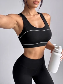Dewbera Dewbera Women's Black & White Contrast Backless Sports Bra High Elastic - Black - View 3