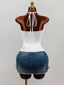 Mistrie Women's Fashion Spaghetti Strap Camisole With Boning And Ruched Detail - White - View 9