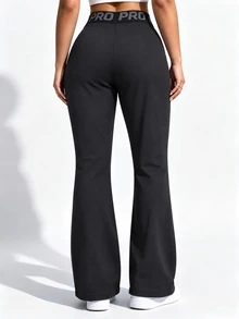 Easithlete Easithlete 1pc Wide Leg Pants, Letter Elastic Waistband, Pleated Design, Suitable For Daily, Fitness, Summer - Black - View 2
