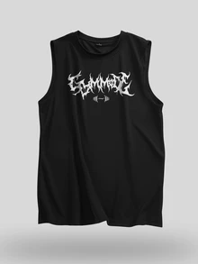 GymBeat 男士圓領圖案印花休閒日常百搭無袖運動背心 - 黑色 - 查看 3