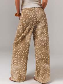 SHEIN Tall Women's Fashion All-Over Polka Dot Print Pocket Zipper Denim Jeans - Khaki - View 2