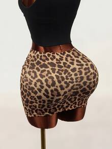 Mistrie Women's Sexy Leopard Print Hollow Out Tie Skirt - Coffee Brown - View 2