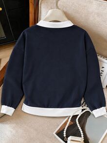 Collagica Collagica Women's Solid Color Button Half-Zip Loose Casual Sweatshirt - Multicolor - View 4