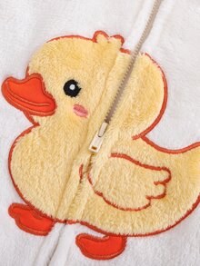 SHEIN 女嬰卡通圖案插肩袖拉鍊連帽法蘭絨連身衣 - 彩色 - 查看 5