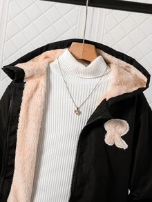 SHEIN 青少年女孩時尚連帽衫，字母 R 貼布設計上衣，2026 秋冬時尚休閒外套，夾克風街頭穿搭 - 卡其色 - 查看 3