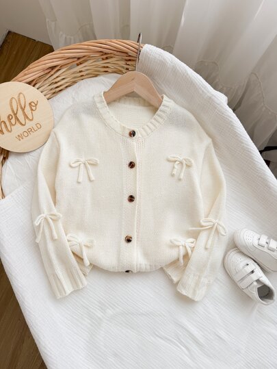 SHEIN Kids Young Girl Young Girl Young Girl Casual Daily Fashion Autumn/Winter Bow Knit Top,Long Sleeved Cardigan Back To School Sweater
