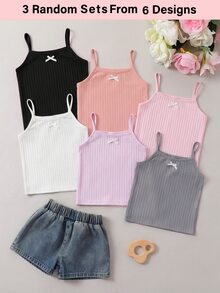 Young Girl Casual Simple Camisole Tank Top 6 Designs Randomly Sent 3 Pieces - Multicolor - View 3