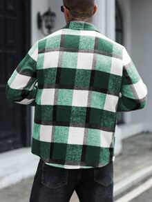 Manfinity Homme Men's Wool Plaid Pattern Urban Renaissance Street Style Casual Fashion Creative Personalized Streetwear Jacket - Green - View 2