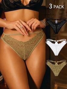 SHEIN Women's Lace Solid Color Elegant Sexy Fashion Thong - Multicolor - View 2