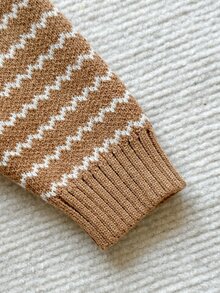 SHEIN Baby Boy Sweater, Turn-Down Collar Long Sleeve Striped Colorblock Knit, Suitable For Spring, Autumn, Winter, Autumn/Winter - Khaki - View 6