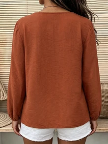 Linhara CURVE Plus Size Woven Casual Autumn Shirt - Orange - View 2
