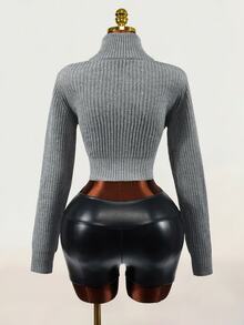 Mistrie Cardigan Wanita Lengan Panjang Kasual Modis dengan Kerah Tegak dan Resleting - Grey - View 3