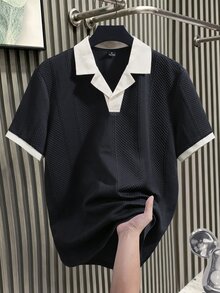 Manfinity Homme Men Textured Knit Contrast Trim Polo Shirt - Black - View 1