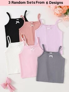 Young Girl Casual Simple Camisole Tank Top 6 Designs Randomly Sent 3 Pieces - Multicolor - View 4