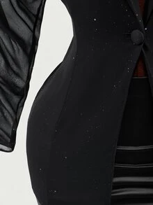 Mistrie Women's Shiny Transparent Black Chiffon Long Sleeve Blazer - Black - View 8