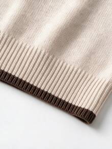 SHEIN Fall Minimalist Notch V Neck Solid Long Sleeve Knit Top - Apricot - View 6