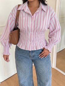 SHEIN EZwear Plus Size Blouses - Pink - View 3