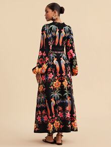 Travachic 女款V領蕾絲飾邊滿版印花休閒度假旅行夏季洋裝 - 彩色 - 查看 5