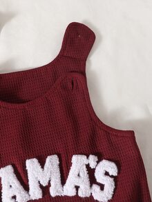 SHEIN 3件組新生兒嬰兒連身衣連身褲套裝，可愛甜美酒紅白色羅紋針織圓領鈕扣款，附配套帽子，舒適保暖，適合嬰兒幼兒秋季 - 酒紅色 - 查看 11