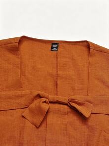 Linhara CURVE Plus Size Casual Loose Round-Neck Long-Sleeve Shirt - Orange - View 6