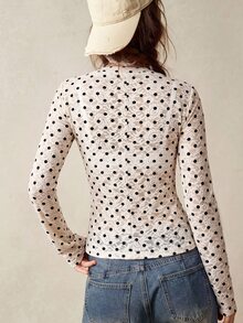 Bohemela Women's Casual Crew-Neck Long-Sleeve T-Shirt With Button Details And Polka Dot Print, Perfect For Autumn, Vacations, Going Out, And Halloween Outfits - White - View 2
