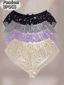 SHEIN Plus Size Women 4pcs Blind Box Random 3pcs Cute Floral Casual Boyshorts - Multicolor - View 3