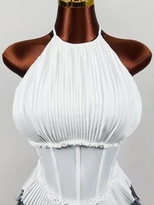 Mistrie Women's Fashion Spaghetti Strap Camisole With Boning And Ruched Detail - White - View 8
