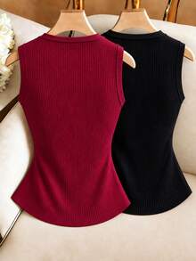 Franclia Kaos Wanita Lengan Panjang Kerah Bulat dengan Detail Patchwork Renda dan Tali Pengikat di Bagian Belakang (Kerah V), Cocok untuk di Rumah, Pakaian Sehari-hari, Kencan, Bepergian, dan Pesta - Burgundy - View 2