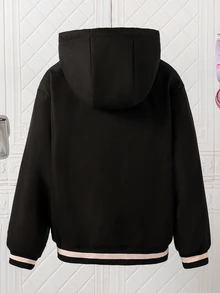 SHEIN 青少年女孩時尚連帽衫，字母 R 貼布設計上衣，2026 秋冬時尚休閒外套，夾克風街頭穿搭 - 卡其色 - 查看 2