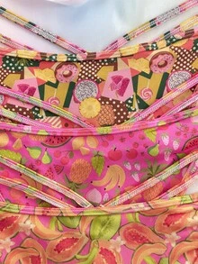 Nora Wilde Plus Size 3pcs Hot Tropical Fruit Hollow Out Tie Design Thong - MultiWarna - View 5