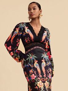Travachic 女款V領蕾絲飾邊滿版印花休閒度假旅行夏季洋裝 - 彩色 - 查看 7