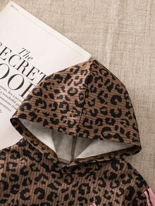 SHEIN 女嬰休閒可愛葉子圖案綠色連帽長袖衛衣 秋冬女童服飾 - 棕色 - 查看 5