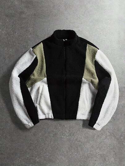 STYNVO Men's Stand Collar Colorblock Modern Casual Fleece Jacket