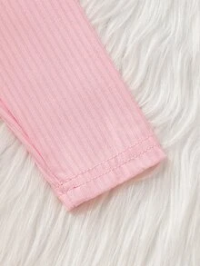 SHEIN Playful Pals 新生女嬰黃色直條紋蝴蝶結拼接雛菊網紗洋裝＆髮帶兩件套 - 粉色 - 查看 8