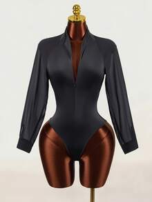 Mistrie Women's Long Sleeve V-Neck Waist-Cinching Top And Knot Bottom Two Pieces Set - Black - View 3