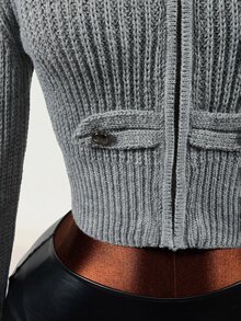 Mistrie Cardigan Wanita Lengan Panjang Kasual Modis dengan Kerah Tegak dan Resleting - Grey - View 7