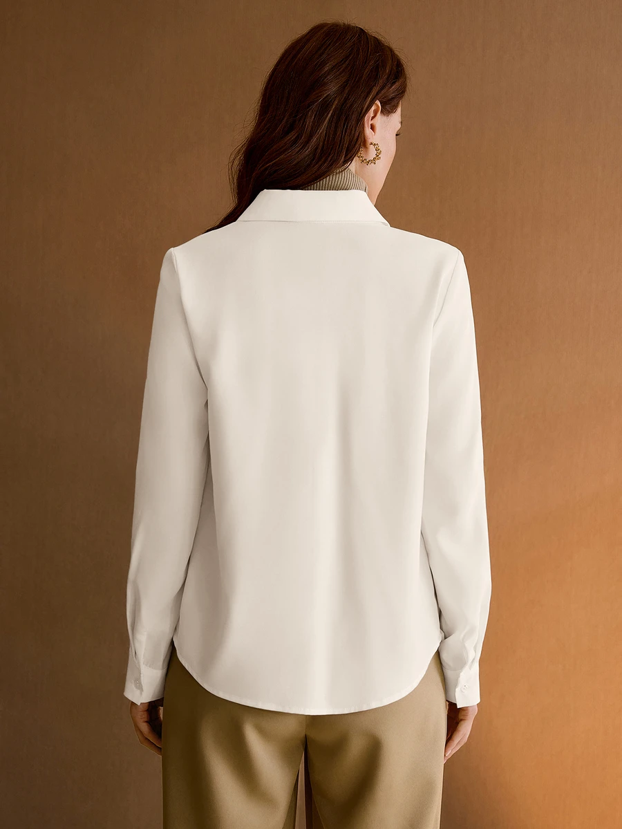 MOTF PREMIUM WOMEN'S SOLID COLOR ASYMMETRIC STRIPED REGULAR ELEGANT COMMUTER VERSATILE SPRING AUTUMN BLOUSE TOP - Apricot - View 2
