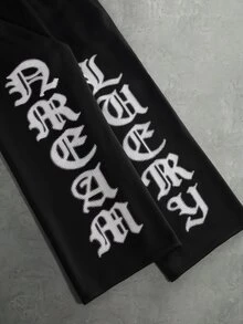 PAVTROS 男士字母印花長袖連帽衫與拼色長褲2件套 - 黑色 - 查看 5