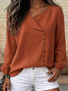 Linhara CURVE Plus Size Woven Casual Autumn Shirt - Orange - View 1
